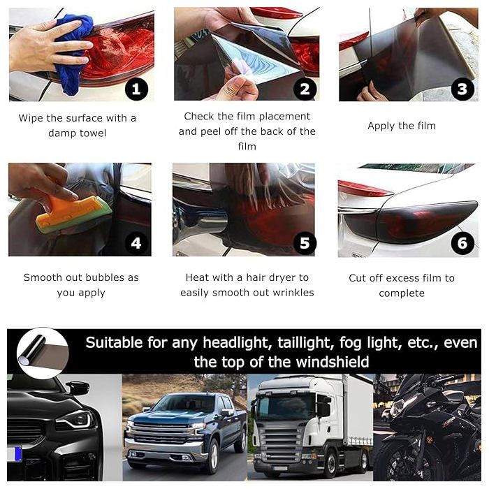 Film Teinté Phares Voiture KACEPAR – Vinyle Protection Noir Clair 30×200 Cm, Anti UV Gravillons Insectes, Feux Arrière & Antibrouillard