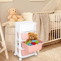 Étagère de rangement - SPRINGOS - 5 tiroirs - Mobile sur roulettes - Couleurs pastel - Design compact - Maison