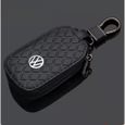 Housse de protection pour clé de voiture- Porte clés Noir en cuir véritable de voiture Étui clés pour Volkswagen-0