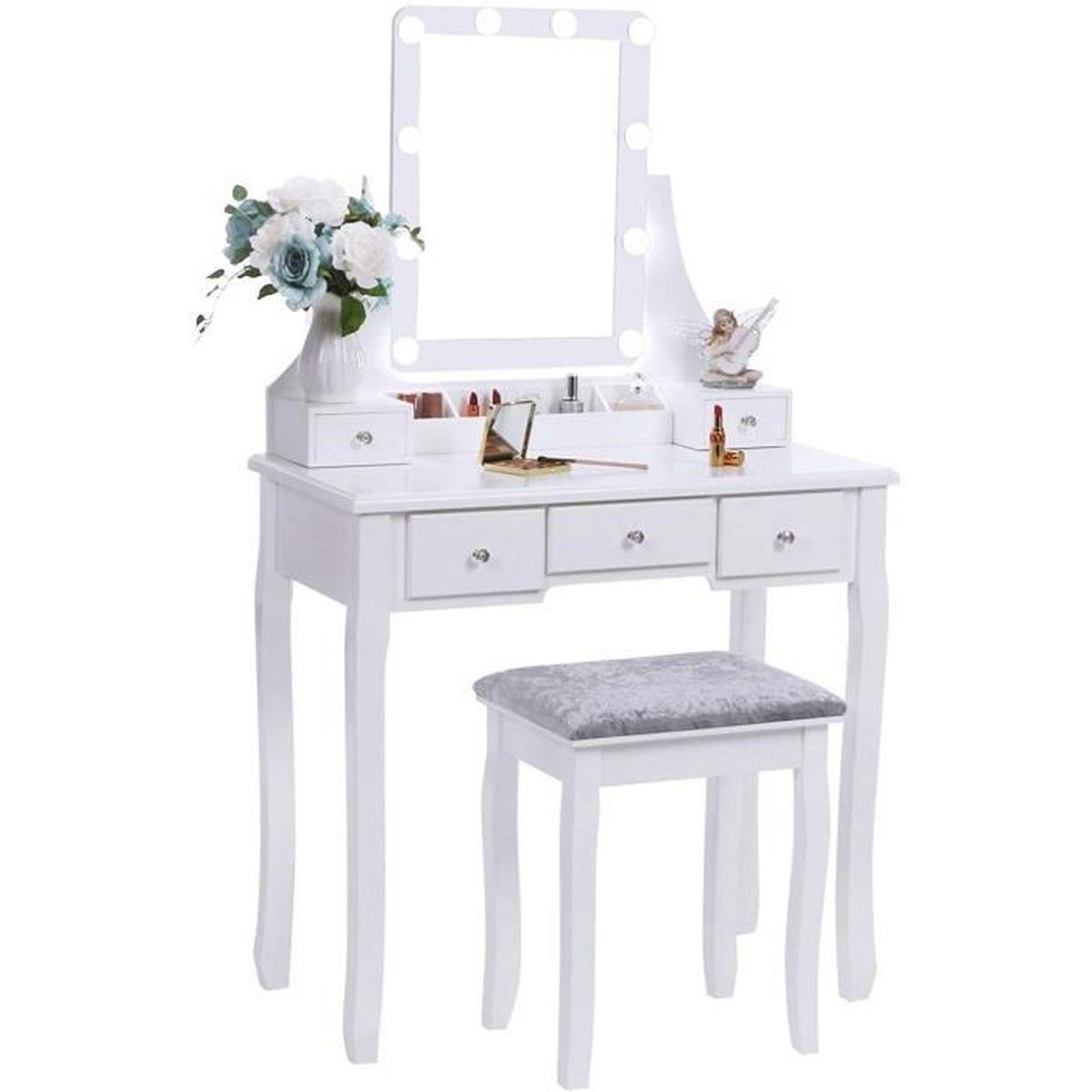 Anwbroad Coiffeuse Moderne Table De Maquillage Vanite Set Avec Miroir Eclaire 10 Ampoules Led A Incandescence Tabouret Rembourre Vi Achat Vente Coiffeuse Anwbroad Coiffeuse Moderne Soldes Sur Cdiscount Des Le 20 Janvier Cdiscount