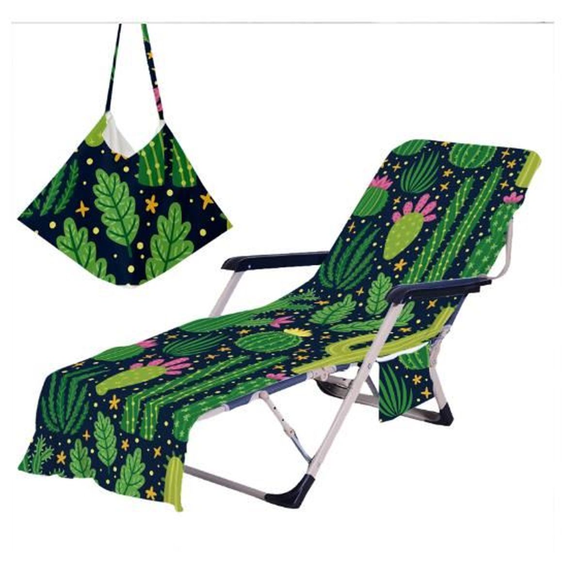 Housse De Chaise Longue De Plage 75x210 Cm - Microfibre Absorbante, Séchage Rapide, Poche Et Sangle élastique
