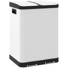 Poubelle de cuisine 2 x 30L - HOMCOM - pédale, acier inoxydable, 2 compartiments, couvercle à fermeture douce - 60L - blanc