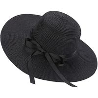 Chapeau de paille pour femme - Protection UV - Large bord - Noir