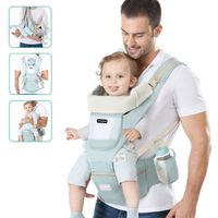 Porte-bébé Ergonomique avec Siège Capuche Amovible Coton Confortable Respirant Réglable - Bleu - 0-36 Mois