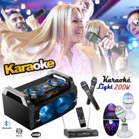 Enceinte Karaoke Boost INBOX-200 USB / Bluetooth - 2 Micros sans fil - Télecommande - Jeu de Lumière Rotatif - Animation - Soirée