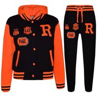 Survêtement de baseball américain unisexe pour enfants R Fashion Varsity - Noir & orange fluo - Manches longues
