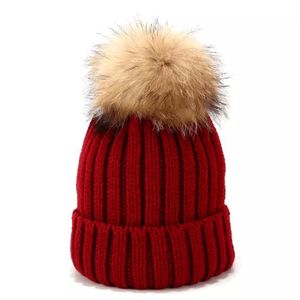 Bonnet Hiver Pompon Fourrure Véritable - Laine Mérinos, Taille 55-56cm, Neuf