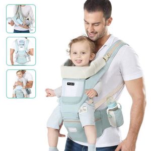 PORTE BÉBÉ Porte-bébé Ergonomique avec Siège Capuche Amovible Coton Confortable Respirant Réglable - Bleu - 0-36 Mois