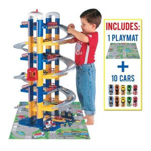 Garage à jouets - bois - avec ascenseur et véhicules - 43x29