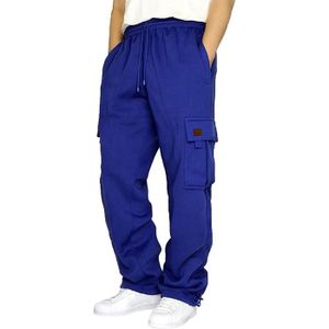 SURVÊTEMENT Pantalon Jogging Homme Cargo Coton Stretch Bleu - Grande Taille - Survêtement Sport avec Poches