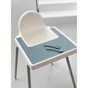 CHAISE HAUTE  Chaise haute en silicone pour bébé et enfant - TRAHOO - Set de table antidérapant - Bleu clair - 100% sans BPA