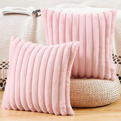 Madizz Lot de 2 Housses de Coussin en Peluche en Fausse Fourrure Housse de Coussin décorative Douce à Rayures moelleuses pour Coussin de Chambre à Coucher de canapé Bleu foncé 40 x