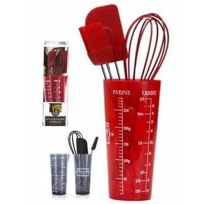 GRÄWE Set De 4 Ustensiles De Cuisine En Bambou + Porte-ustensiles - Cuillère, Louche, Spatule, écumoire