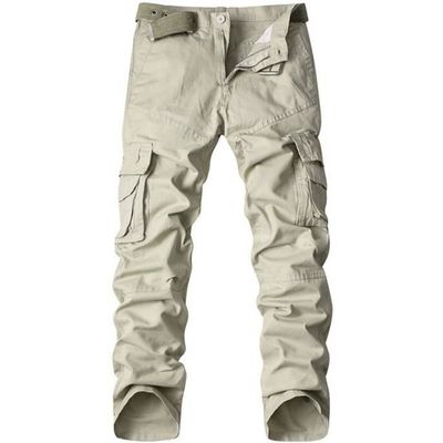 Pantalon Cargo Homme Marque Luxe Coton Multi Poche Beige