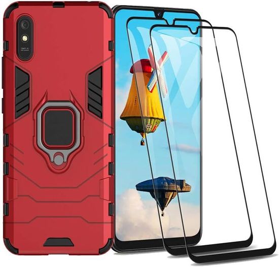 SEAHAI Cover Portafoglio In Pelle Per Xiaomi Redmi 9AT / 9A - Rossa, Con Slot Carte E Supporto - 2