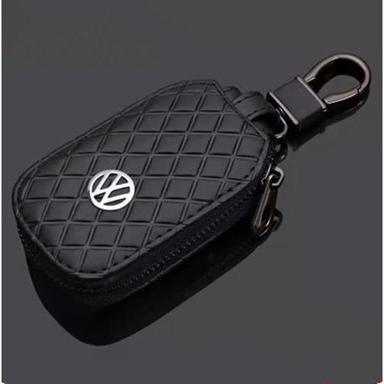 Housse de protection pour clé de voiture- Porte clés Noir en cuir véritable de voiture Étui clés pour Volkswagen