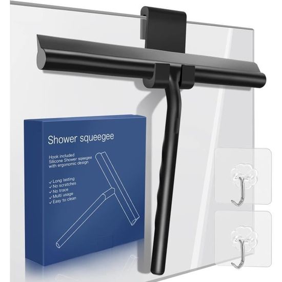 Raclette De Douche Silicone Avec Noyau Inox Yipin - Nettoyage Vitres Et Carrelage Noir
