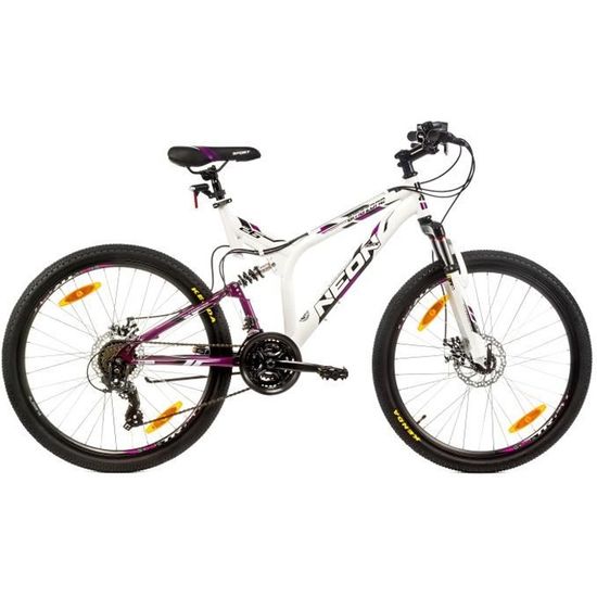Velo VTT 26 Femme Cadre Tout Suspendu Double freins a disques 21 Vit. Poignee a Gachettes derailleur Shimano Cdiscount Sport