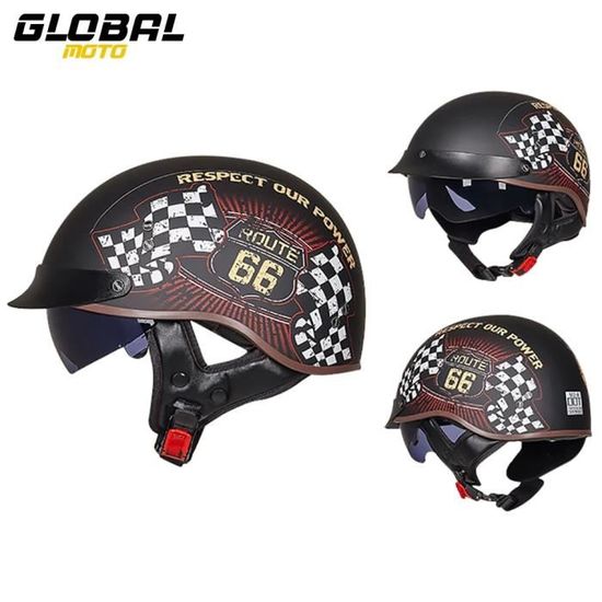 Casque Moto Rétro Demi-Visage Homme - Casque FRP Noir Mat Protection Robuste Et Confortable