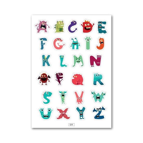 Planche A4 de stickers étiquette Alphabet autocollant adhésif G11