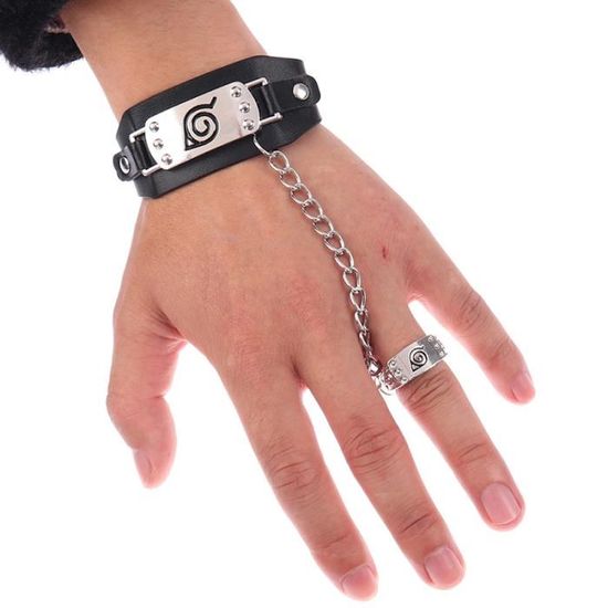 Bracelet cuir + Bague métal NARUTO noir - Achat / Vente bracelet -  gourmette Bracelet cuir + Bague métal - Cd