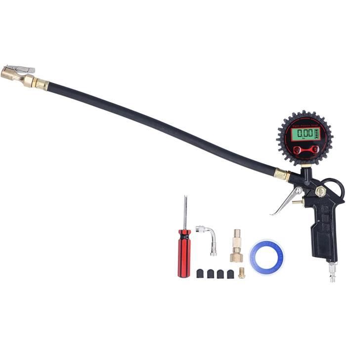 Accessoires de Compresseur de Mandrin à Air 250 PSI avec Tuyau en Caoutchouc et Raccord Rapide Gonfleur de Pneu Numérique avec Manomètre Haute Précision Jauge de Pression de Pneu Numérique 