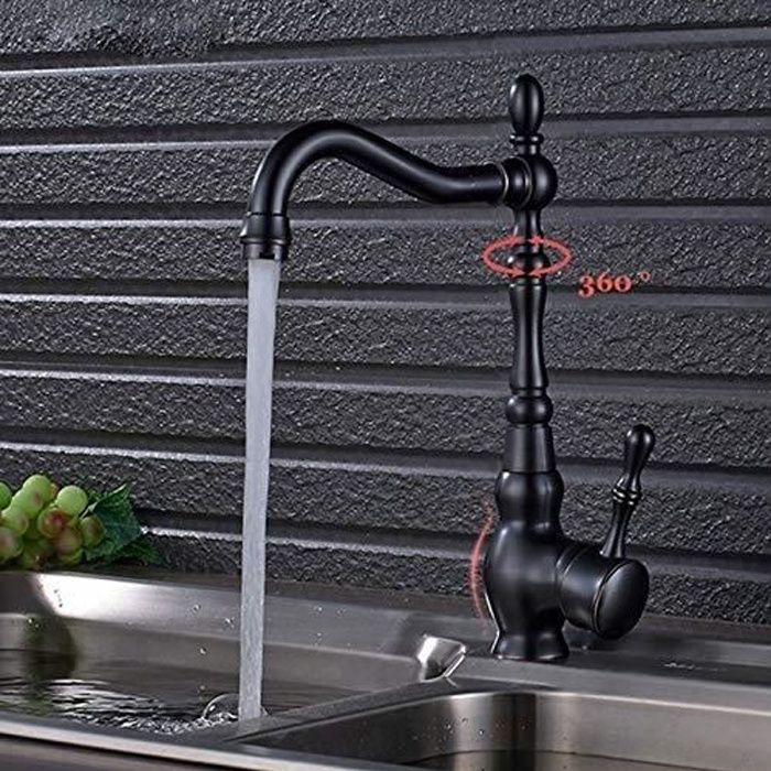 Robinet de Cuisine Noir Pivotant à 360° - Saeuwtowy - Robinet de Cuisine Noir Vintage - Métal - 3 trous