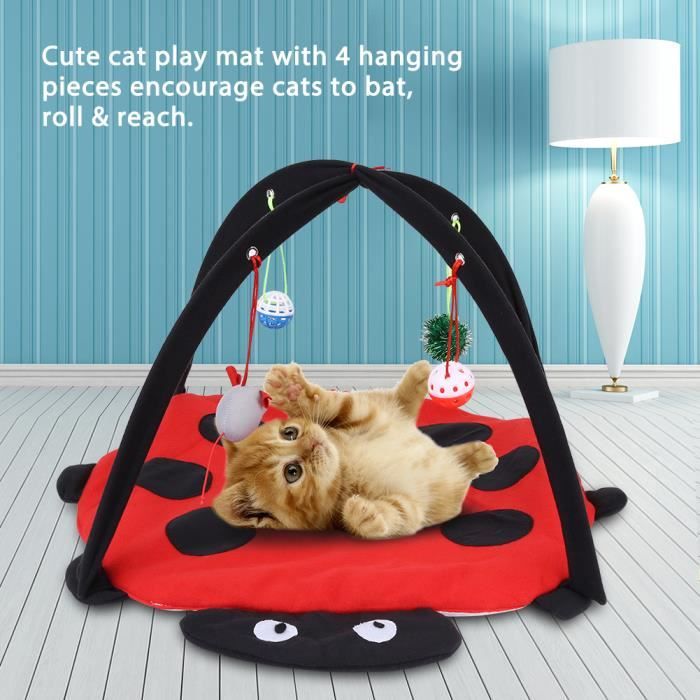 Tapis multifonctionnel de jeu pour chat avec des boules accrochantes de jouet Lit de tente pour activité de chat---RAC