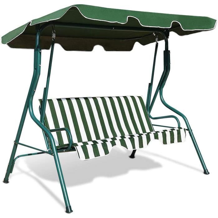 Balancelle de Jardin 3 Places en Polyester et Acier Balançoire Swing de Jardin Balancelle Extérieur Vert