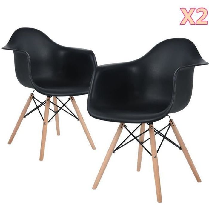 Lot de 2 Chaise Fauteuil Scandinave Bois Noire Chaise de Salle À Manger Vintage - 51 x 62 x82 cm