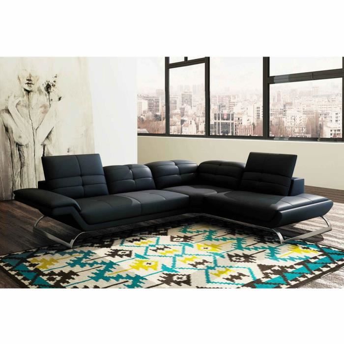 Canapé d'angle design en cuir noir AURORE - Angle Droit