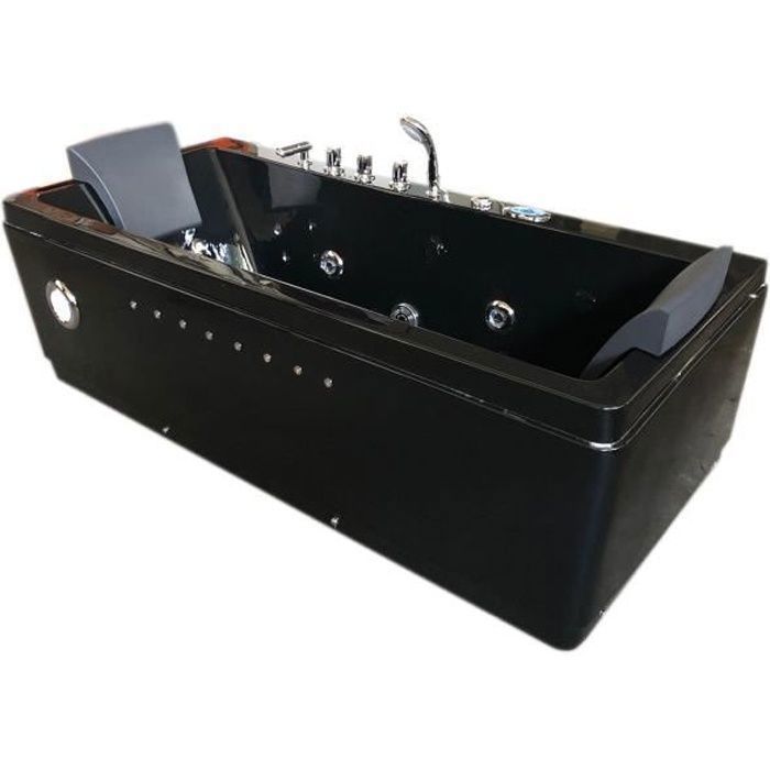 BAIGNOIRE BALNEO CHROMOTHERAPIE NOIR Marilyn DOUBLE POMPE TOURBILLON MASSANTE 180x85cm
