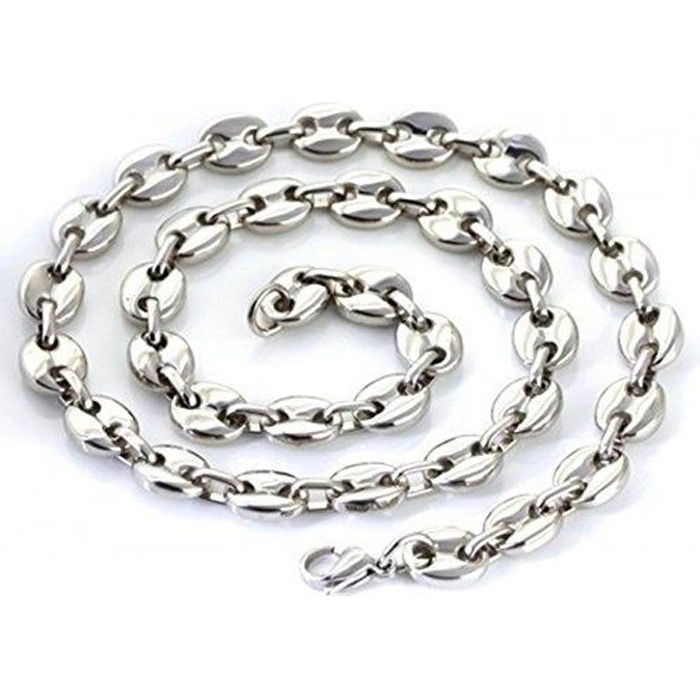 AURSTORE® Chaine pour homme acier inoxydable maille graine de café couleur au choix 7mm 56cm (argenté