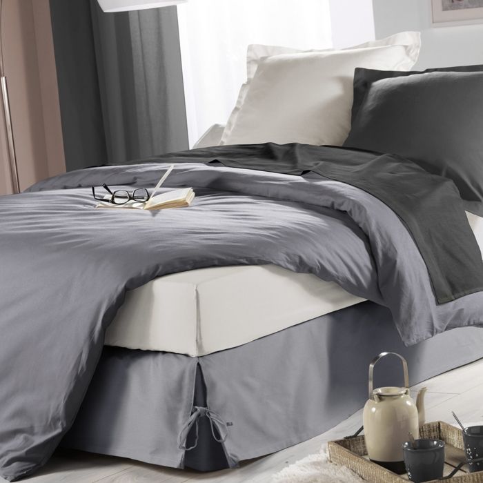 Cache sommier nouettes 160 x 200 cm panama polycoton sommina Gris