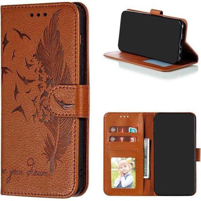 Etui Samsung Galaxy A8 (2018) Portefeuille Cuir Multifonction Housse Fermeture Magnétique à Clapet Anti-Choc (Marron)