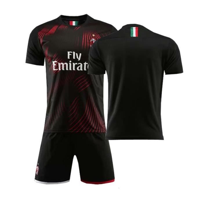 AC Milan 19-20 à domicile Jersey CA Maillot et Shorts de football Homme-Enfant -noir