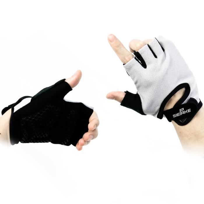 SIEPAKE Gants de cyclisme gants de vélo demi-doigt absorbant les chocs anti-dérapant respirant vtt DH pour hommes - femmes gris