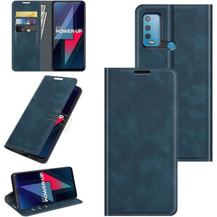 Etui Housse Wiko Power U30 Bleu en PU Cuir avec protection antichoc Support fonction Fermeture magnétique invisible