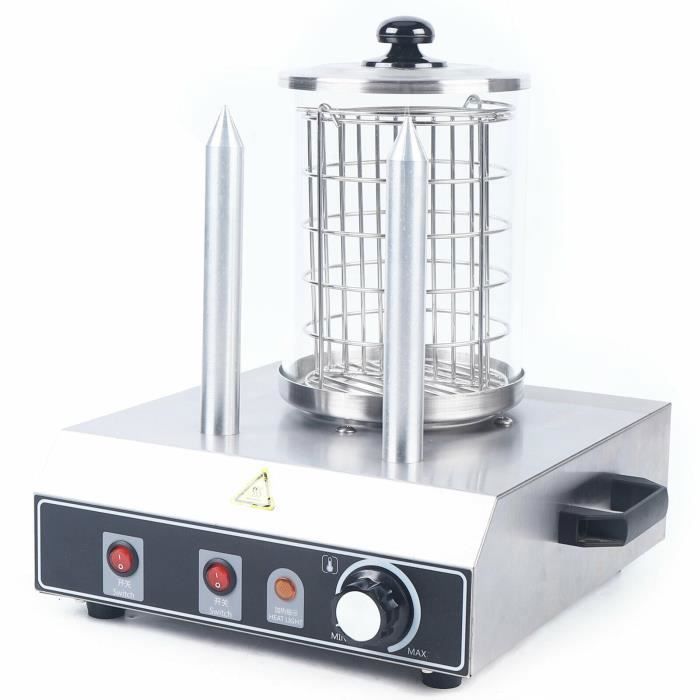 Appareil de fabrication de hot-dogs à vapeur 422W 2 brochettes chaudes chauffe-saucisse chauffe-saucisse