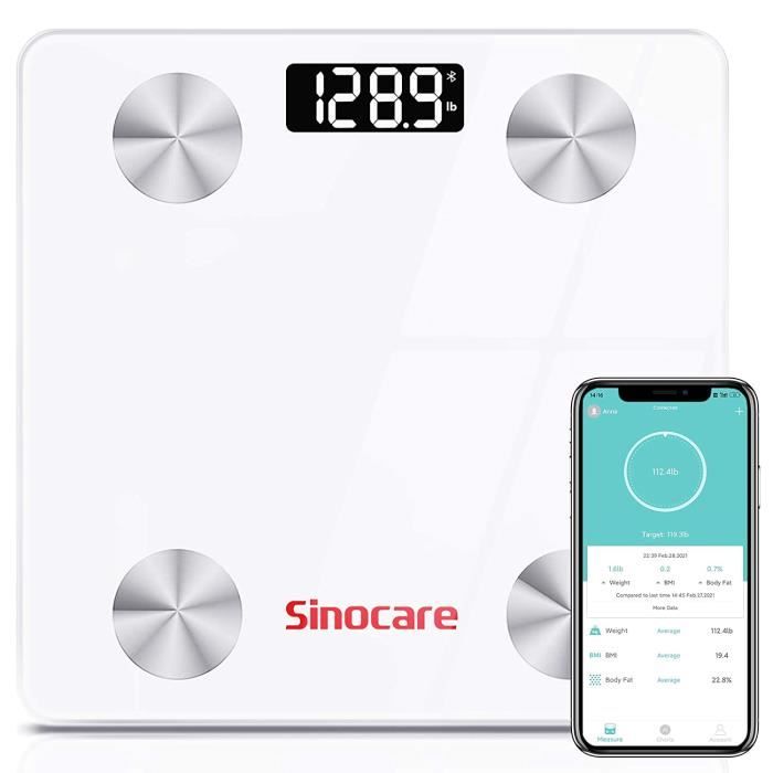 Pèse-Personne Sinocare GY impèdancemètre Connecté - 12 Indicateurs Corporelle