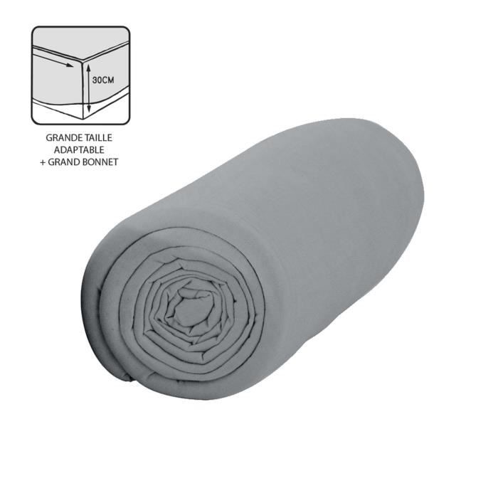 Drap housse Zinc - 100% coton 57 fils - Bonnet 30 cm - 140 x 200 cm - Gris clair