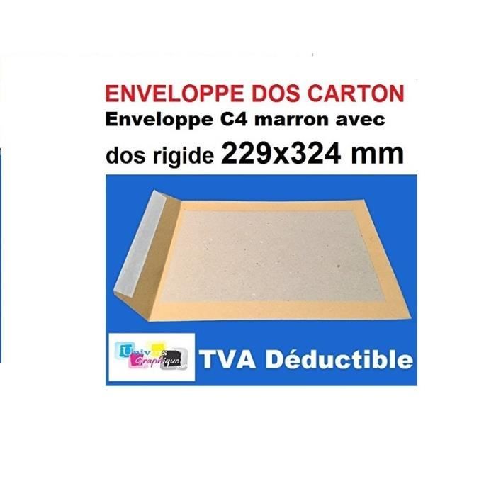 Lot de 25 enveloppe DOS CARTON RIGIDE A4, pochette MARRON blond C4 229 X 324 poche, sac rigide pour envoi sans plier. l'enveloppe