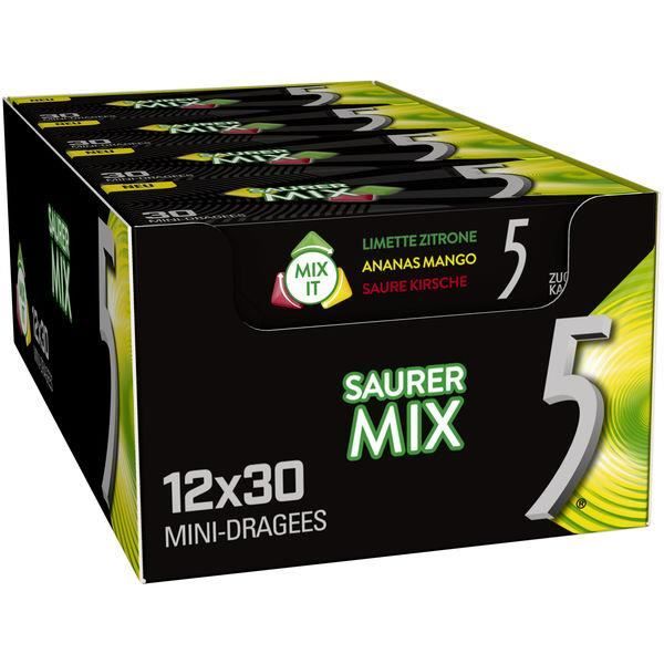 Wrigley's 5 Gum Mélange acide (Citron vert / Mangue d'ananas / Cerise aigre) 12 x 30 Dragees