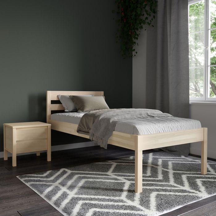 lit 80x200 cm en bois huilé - cadre de lit haut triin scandi style avec lattes - bois de bouleau stratifié - supporte 350 kg