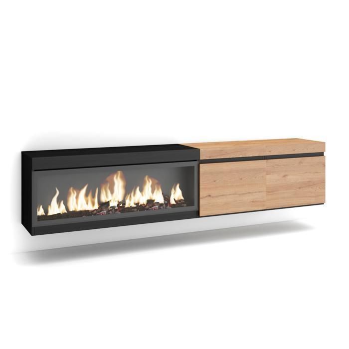 Meuble TV Banc Télé 208x35x45cm 1feu électrique XXL Suspendu couleur Beige et noir RF3270 Meuble TV Banc Télé 208x35x45cm 1feu électrique XXL Suspendu couleur Beige et noir RF3270