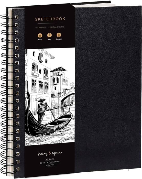 Carnet à Dessin Relié A5 Papier épais 200 Gsm - Spirales - Marque String - Neuf