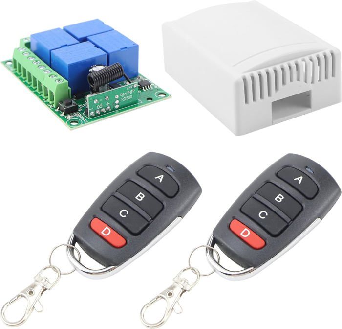 Kit Télécommande Sans Fil Universel 12V - 2 Télécommandes + Récepteur, Relais ON/OFF, Noir