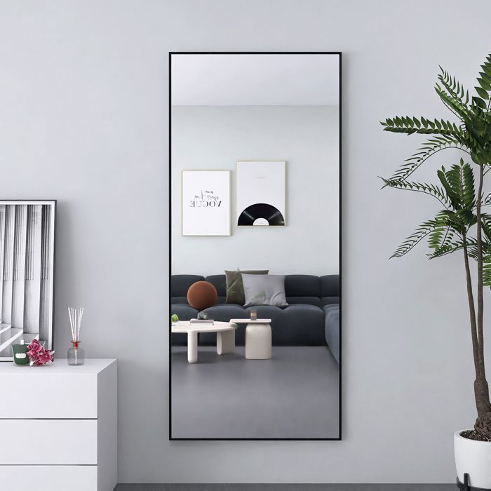 Miroir Pleine Longueur 180x80 Cm - Sur Pied Ou Mural - Cadre Aluminium Doré - Fofetbfo