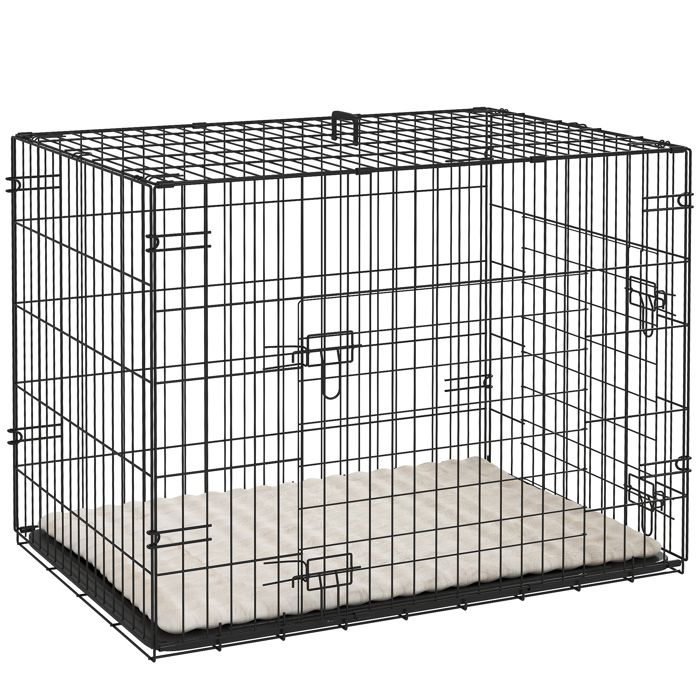 Cage pour chien - PawHut - pliable - avec 2 portes plateau amovible coussin doux lavable - cadre en acier - 75x48 5x53cm - noir