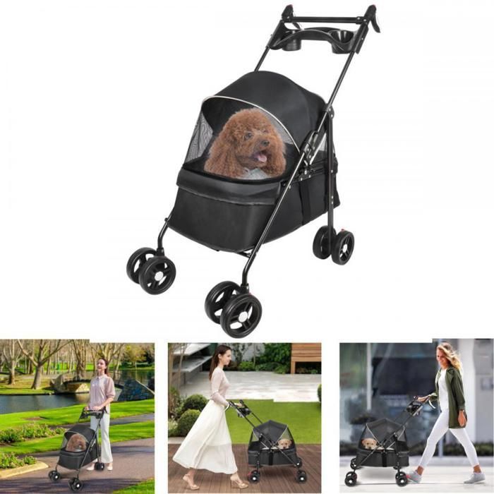 Meilleurs prix pour Poussette Pour Animaux - XUANYU - Animaux Voyage Poussette pour Chien - Avec Sac de Rangement et Housse de Pluie -Noir